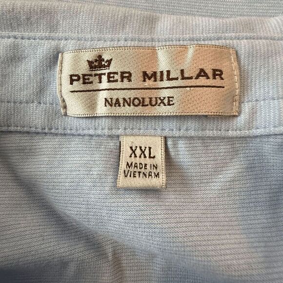 Peter Millar Men's Nanoluxe Pinstripe Short Sleeve Polo Golf Shirt Blue Size 2XL - Picture 3 of 7